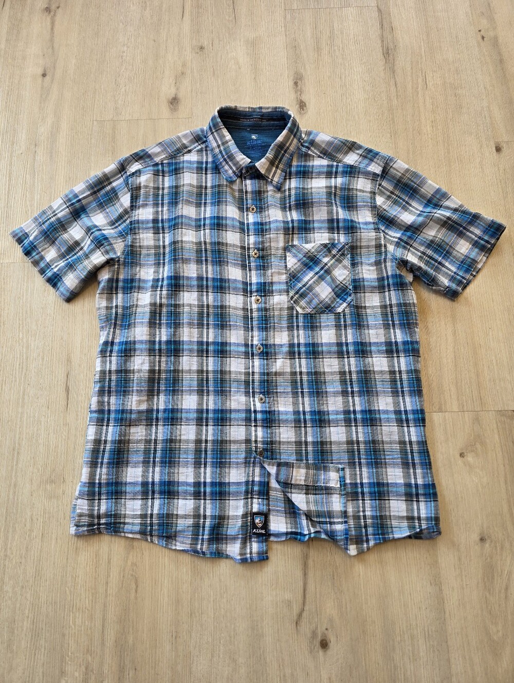 Kuhl Men's Button Front Short Sleeve Plaid Shirt Size XL Blue